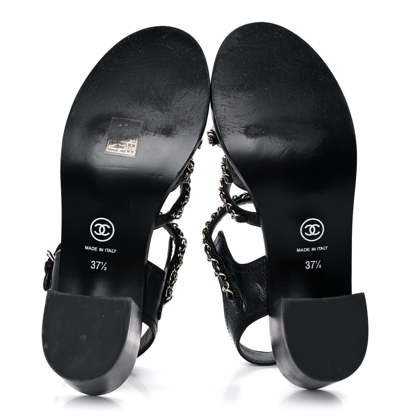 Calfskin Chain Sandals 37.5 Black