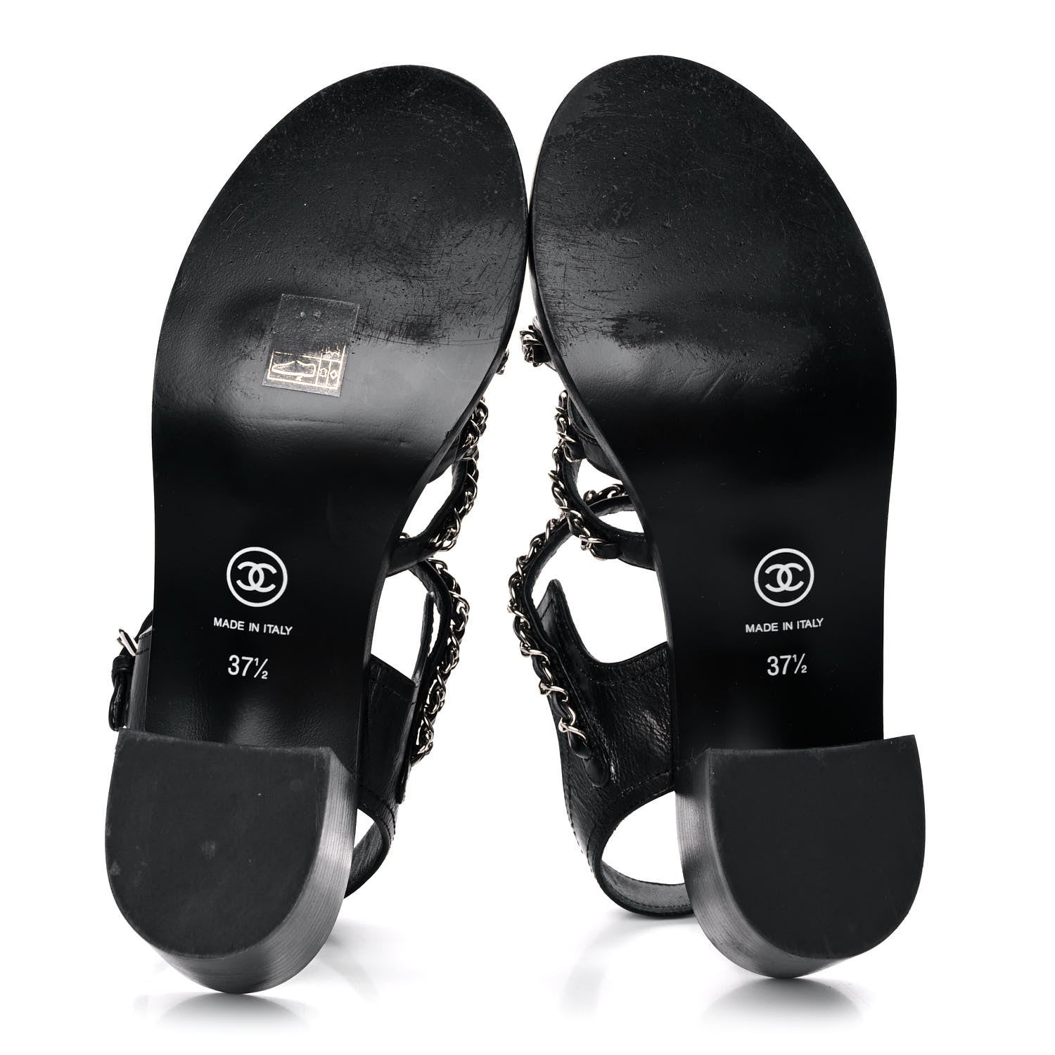 Chanel Calfskin Chain Sandals 37.5 Black 5 of 10