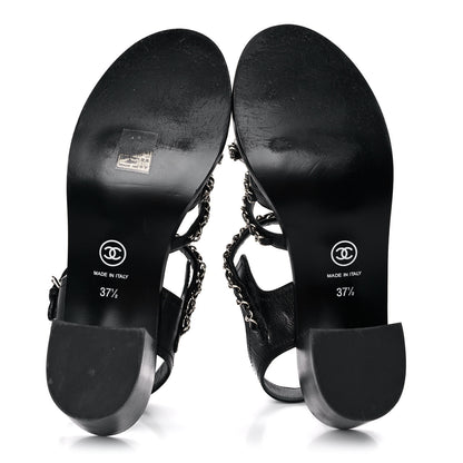 Chanel Calfskin Chain Sandals 37.5 Black 5 of 10