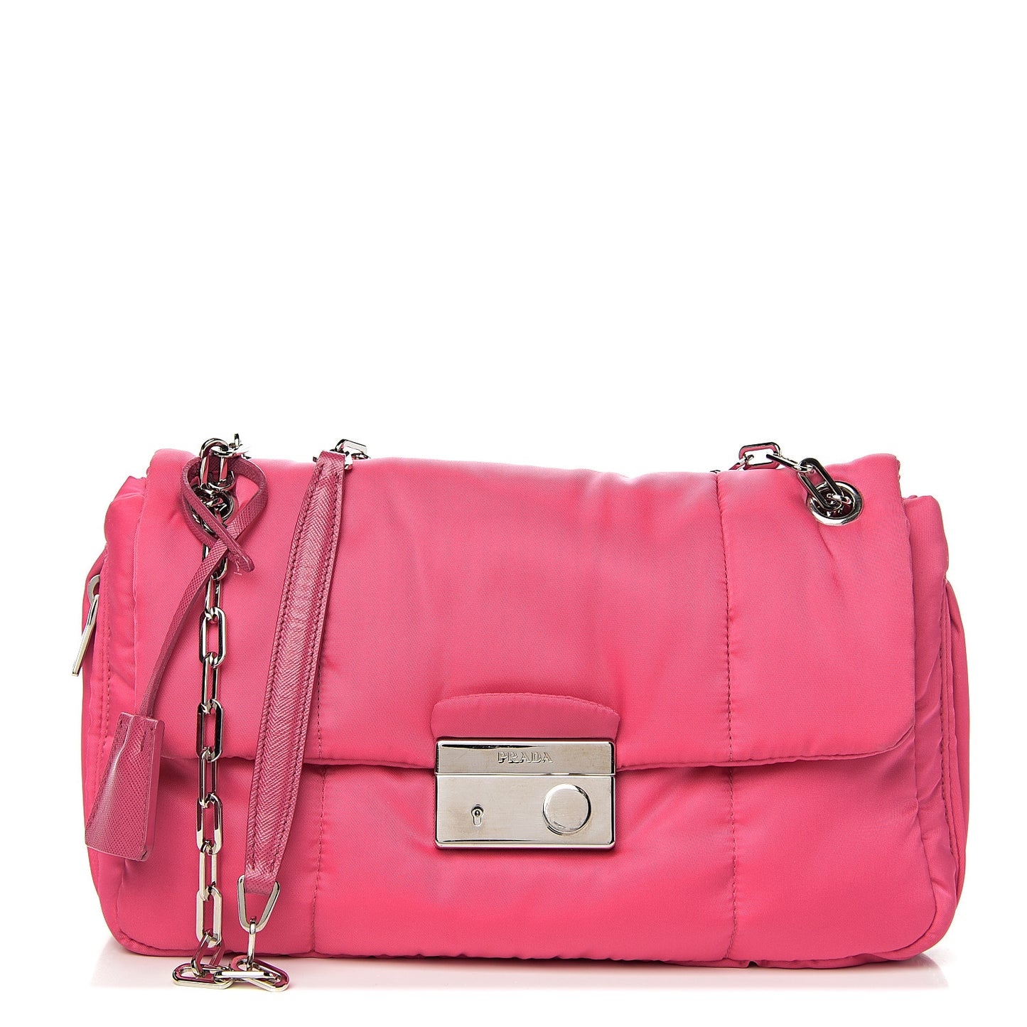 Tessuto Nylon Bomber Sound Chain Flap Shoulder Bag Fuxia