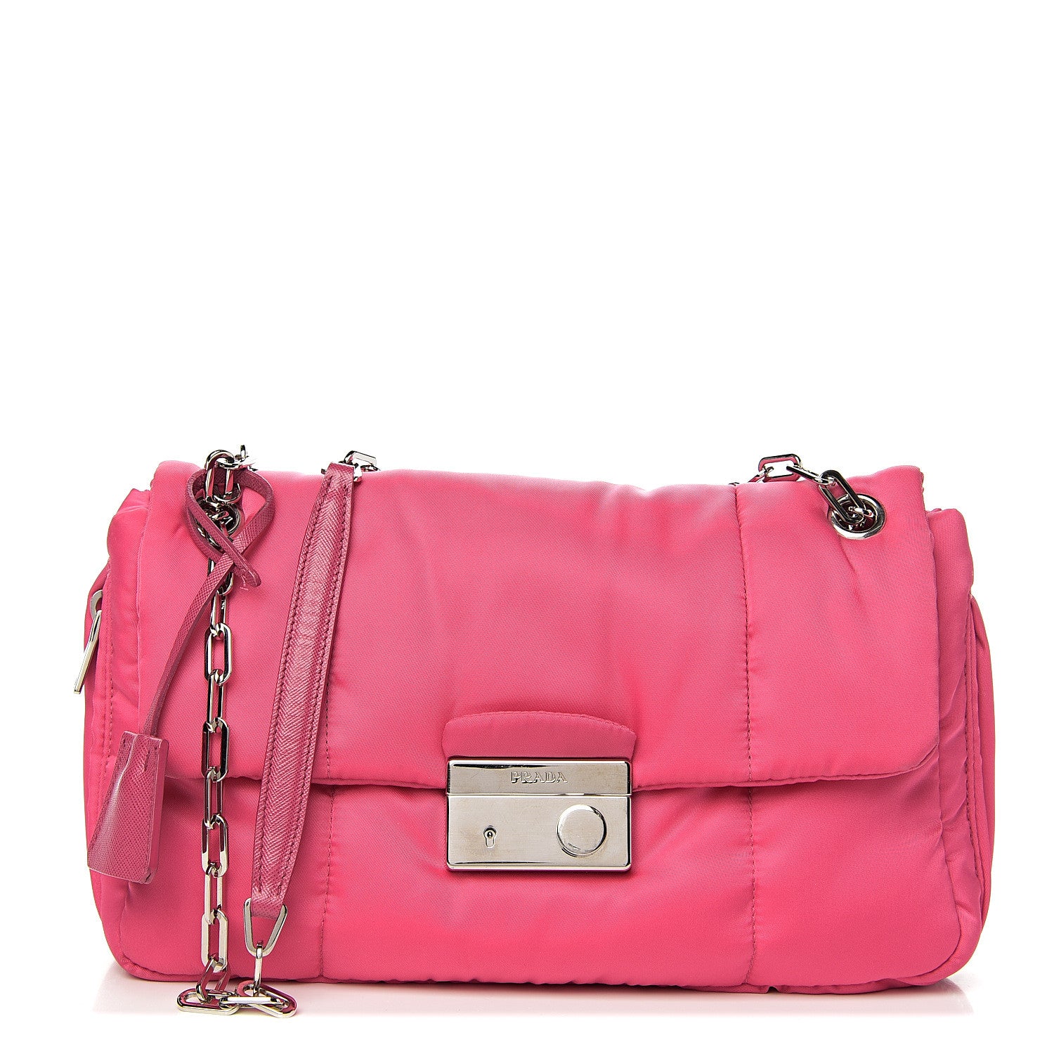 Prada Tessuto Nylon Bomber Sound Chain Flap Shoulder Bag Fuxia 1 of 8