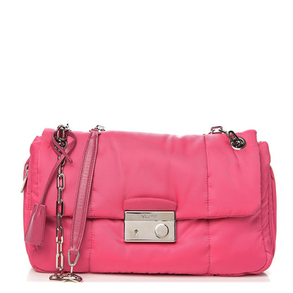 Prada Tessuto Nylon Bomber Sound Chain Flap Shoulder Bag Fuxia 1 of 8
