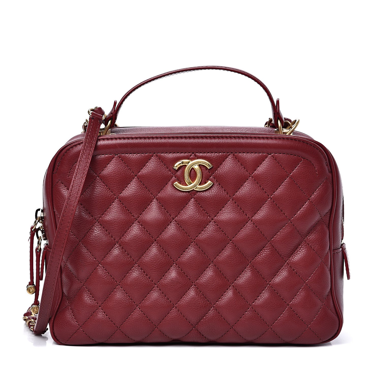 Calfskin Quilted CC Medium Vanity Case Dark Red