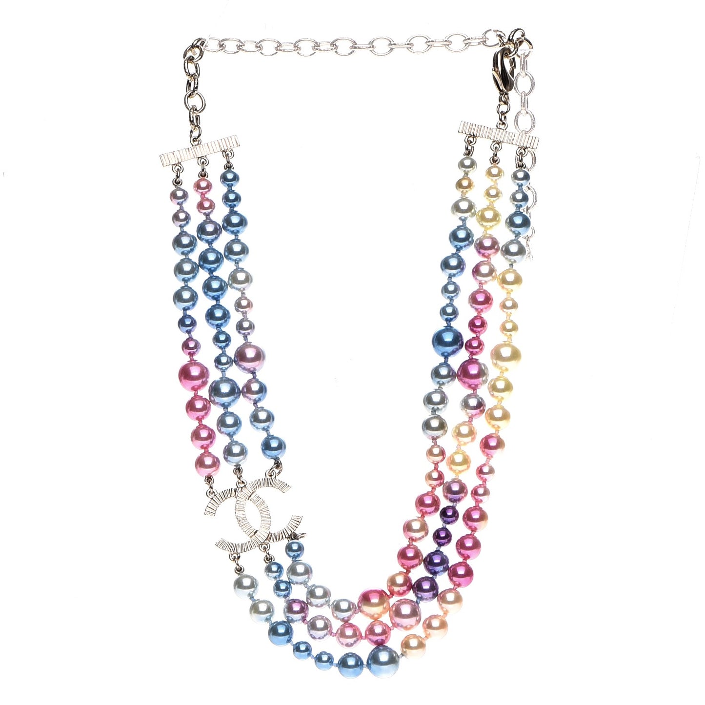 Pearl CC Multi Strand Necklace Gold Pink Fuchsia Blue