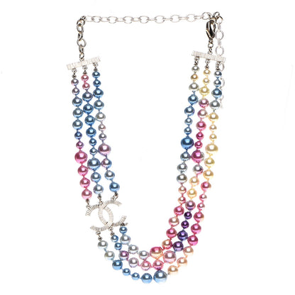 Chanel Pearl CC Multi Strand Necklace Gold Pink Fuchsia Blue 3 of 6