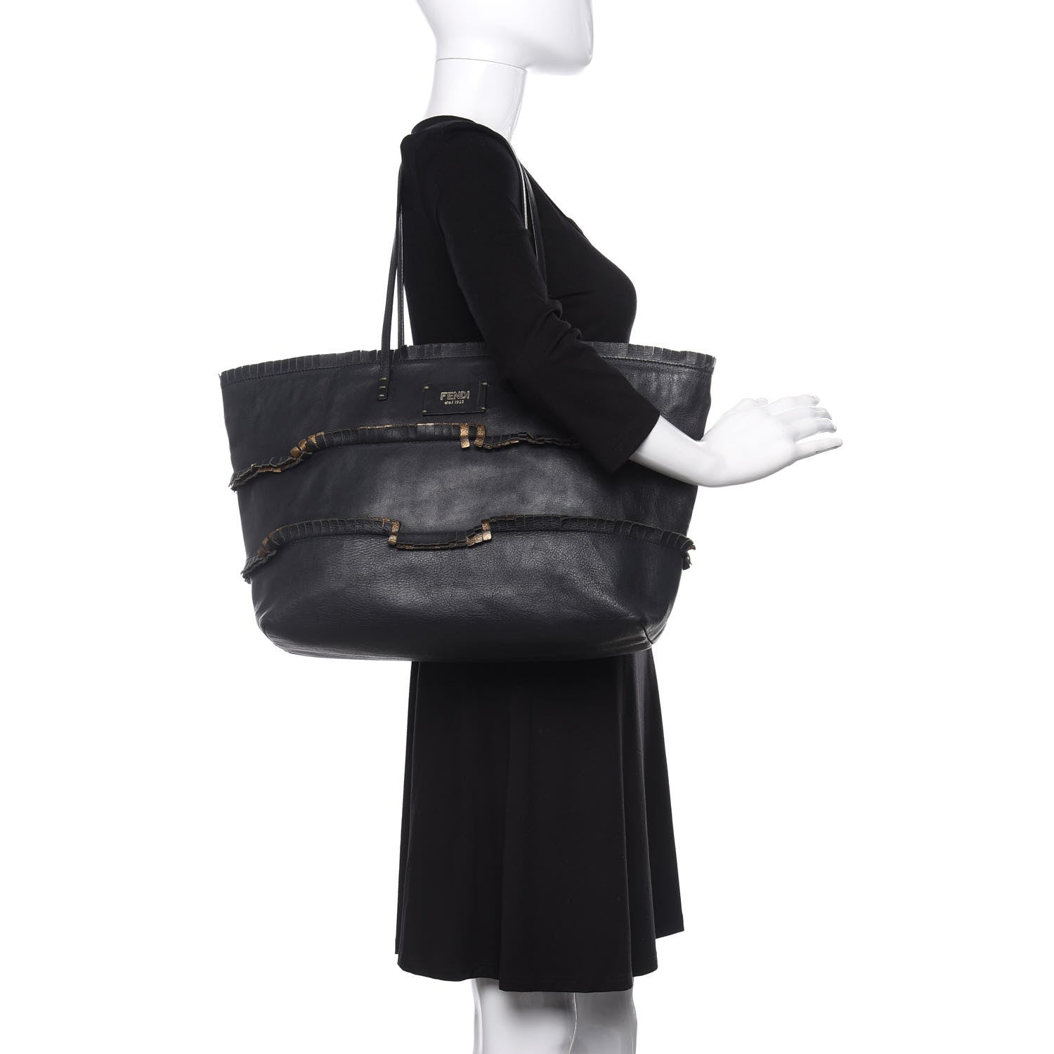 Fendi Calfskin Ruffle Roll Tote Black 2 of 13
