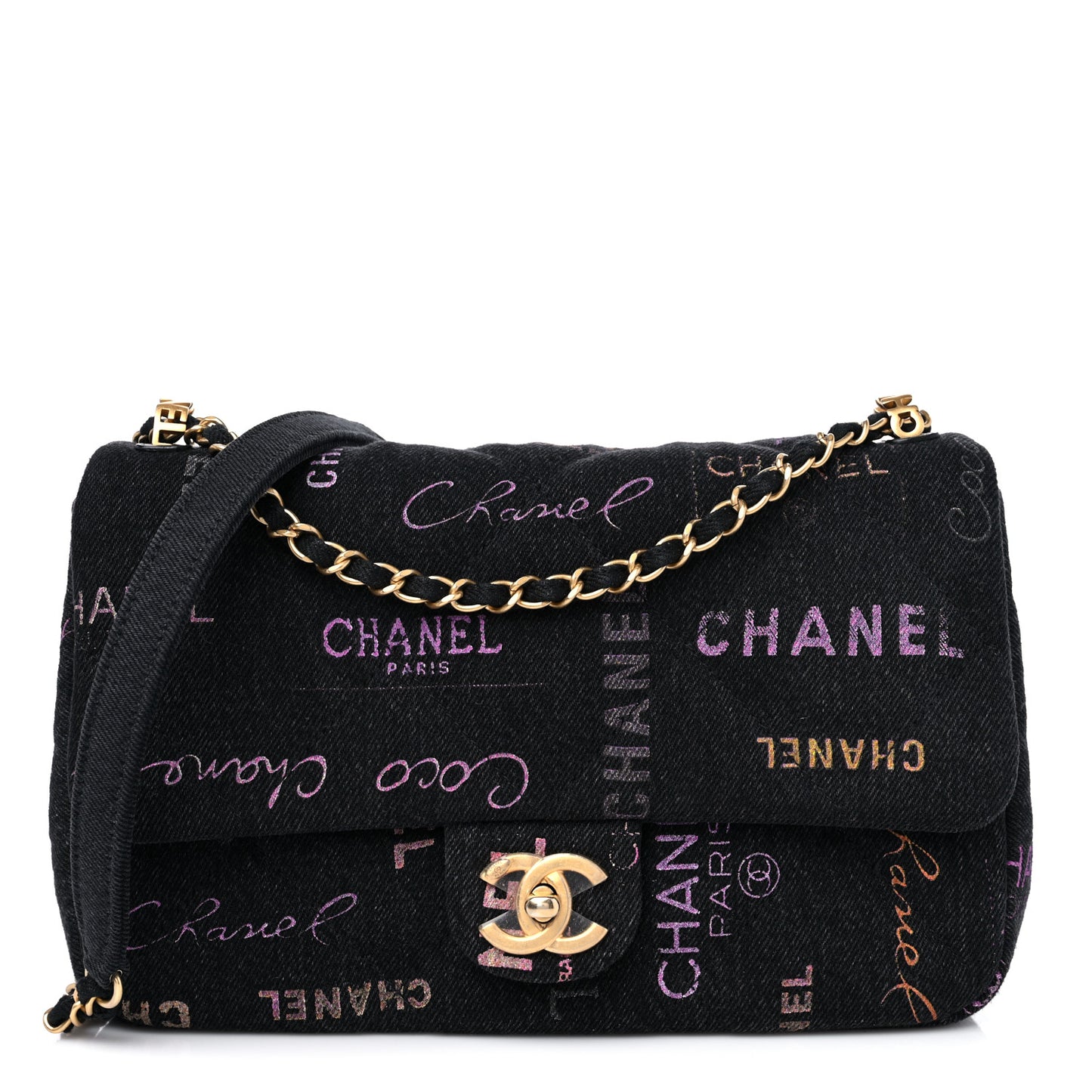 Denim Quilted Denim Mood Large Flap Black Multicolor