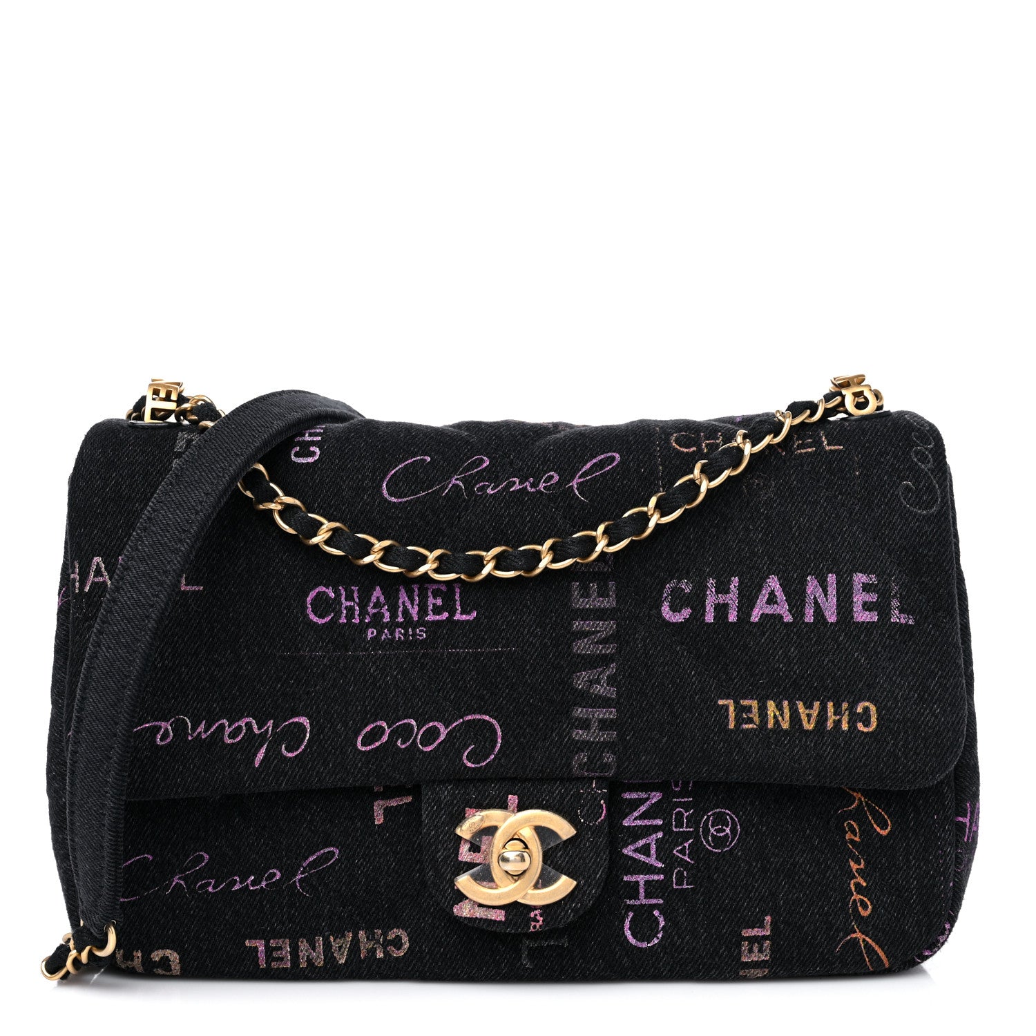 Chanel Denim Quilted Denim Mood Large Flap Black Multicolor 1 of 9