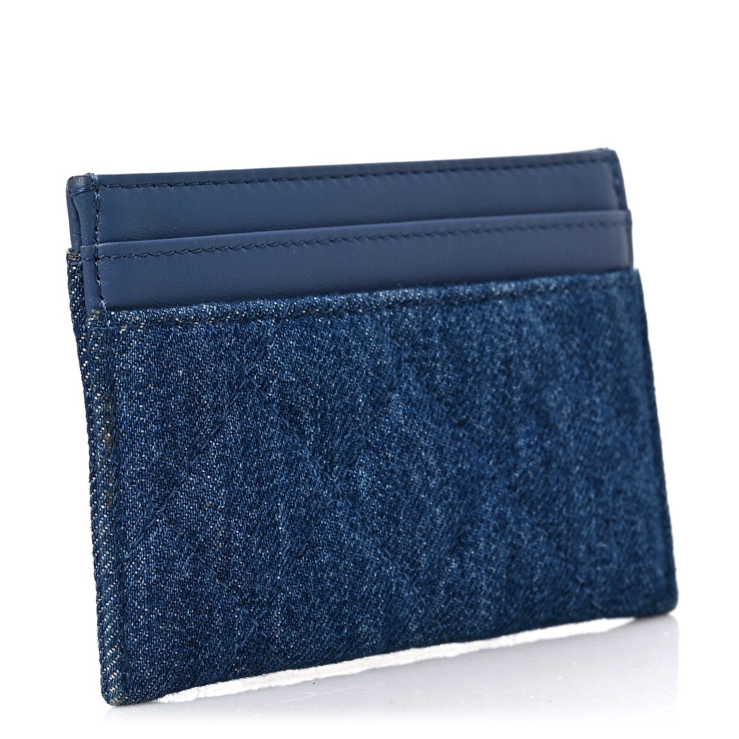 Chanel Denim Quilted Camellia Card Holder Blue 3 of 8