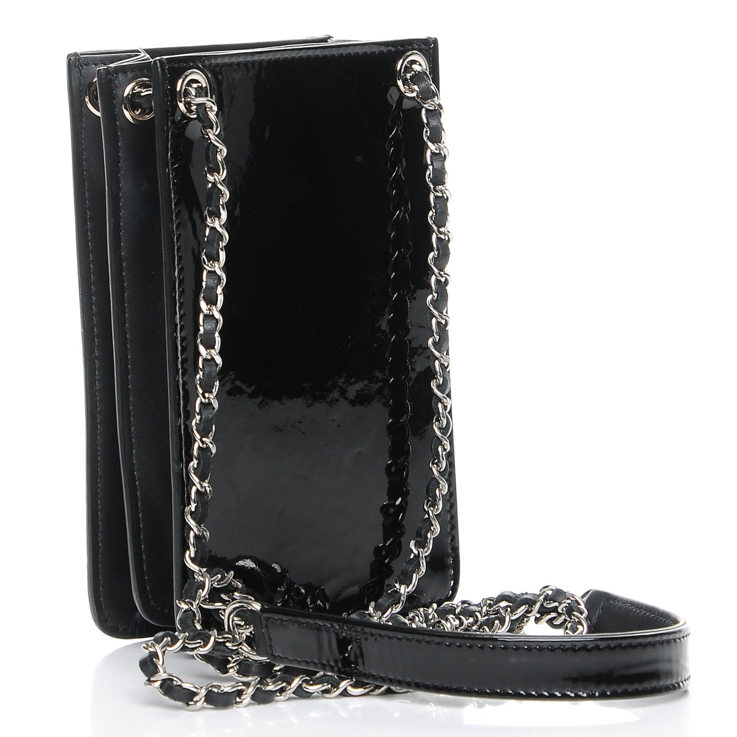 Patent CC Phone Holder Crossbody Black