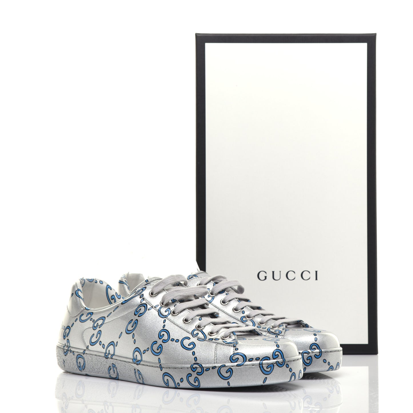 Miro Rubber Wax GucciGhost Print Mens New Ace Sneakers 9.5 Silver