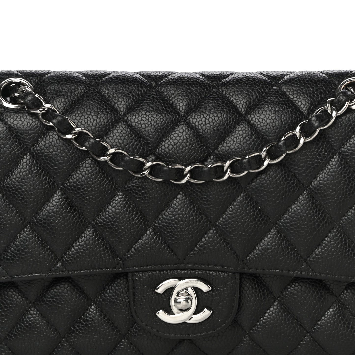 Caviar Quilted Medium Double Flap Black