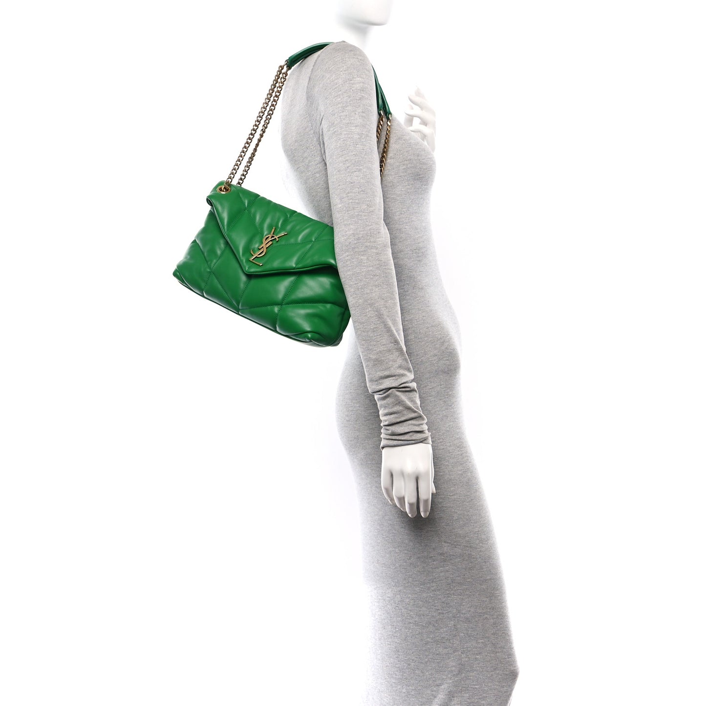 Lambskin Quilted Small Loulou Puffer Monogram Chain Satchel New Vert