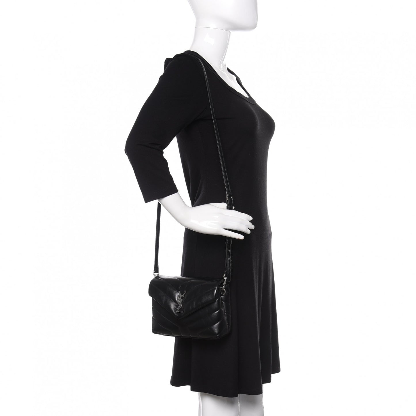 Calfskin Y Quilted Monogram Toy Loulou Crossbody Bag Black