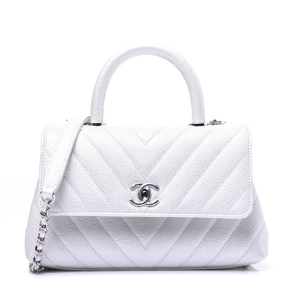 Chanel Iridescent Caviar Chevron Quilted Mini Coco Handle Flap White 2 of 27