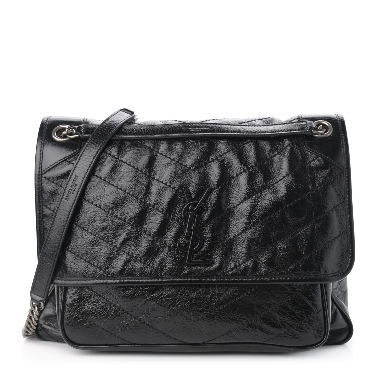 Saint Laurent Crinkled Calfskin Matelasse Monogram Large Niki Chain Satchel Black 1 of 9