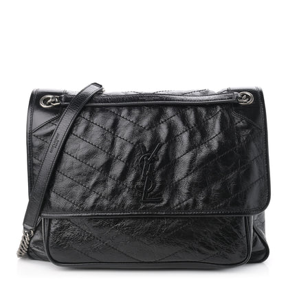 Saint Laurent Crinkled Calfskin Matelasse Monogram Large Niki Chain Satchel Black 1 of 9