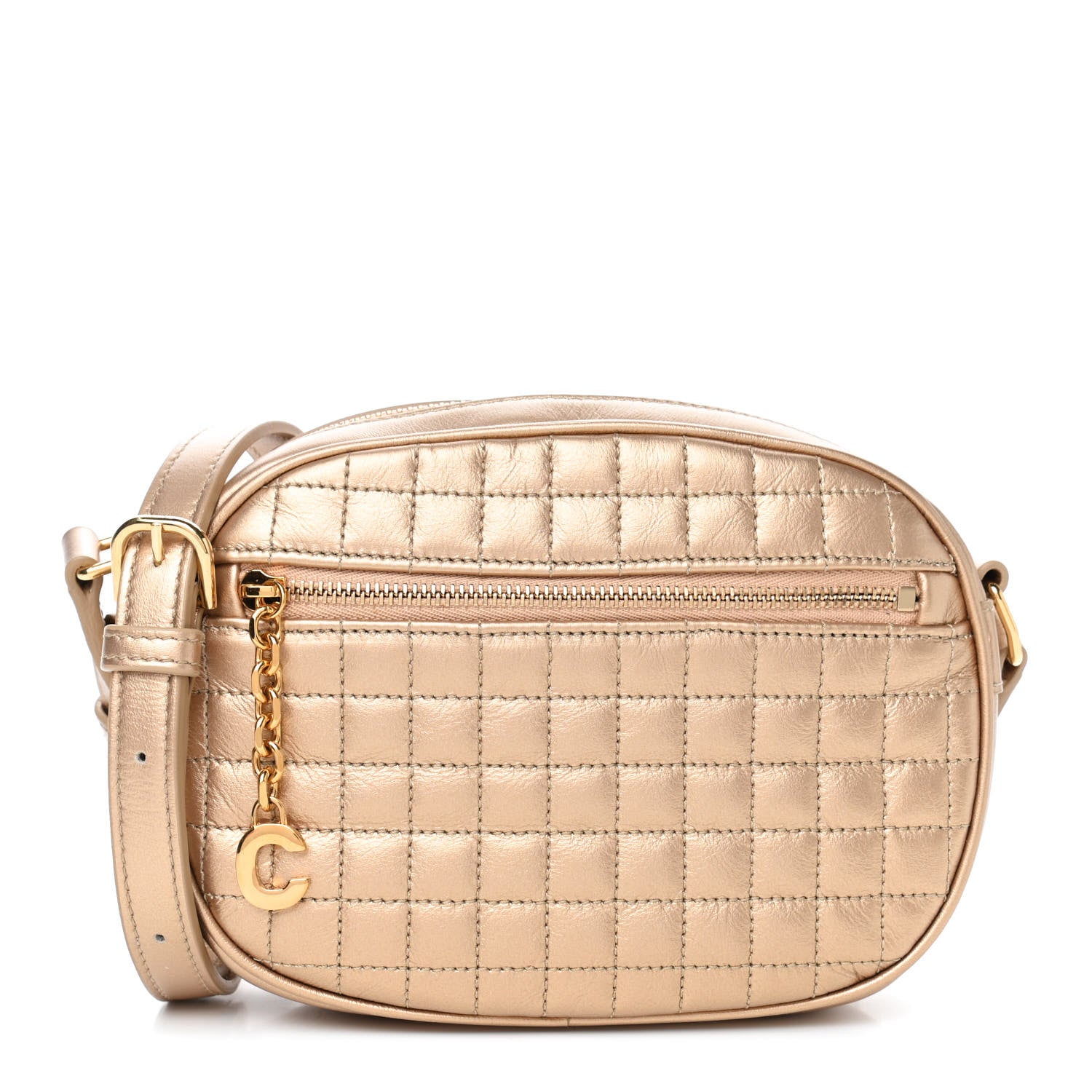 Celine Laminated Calfskin Quilted Small C Charm Bag Gold 1 of 5