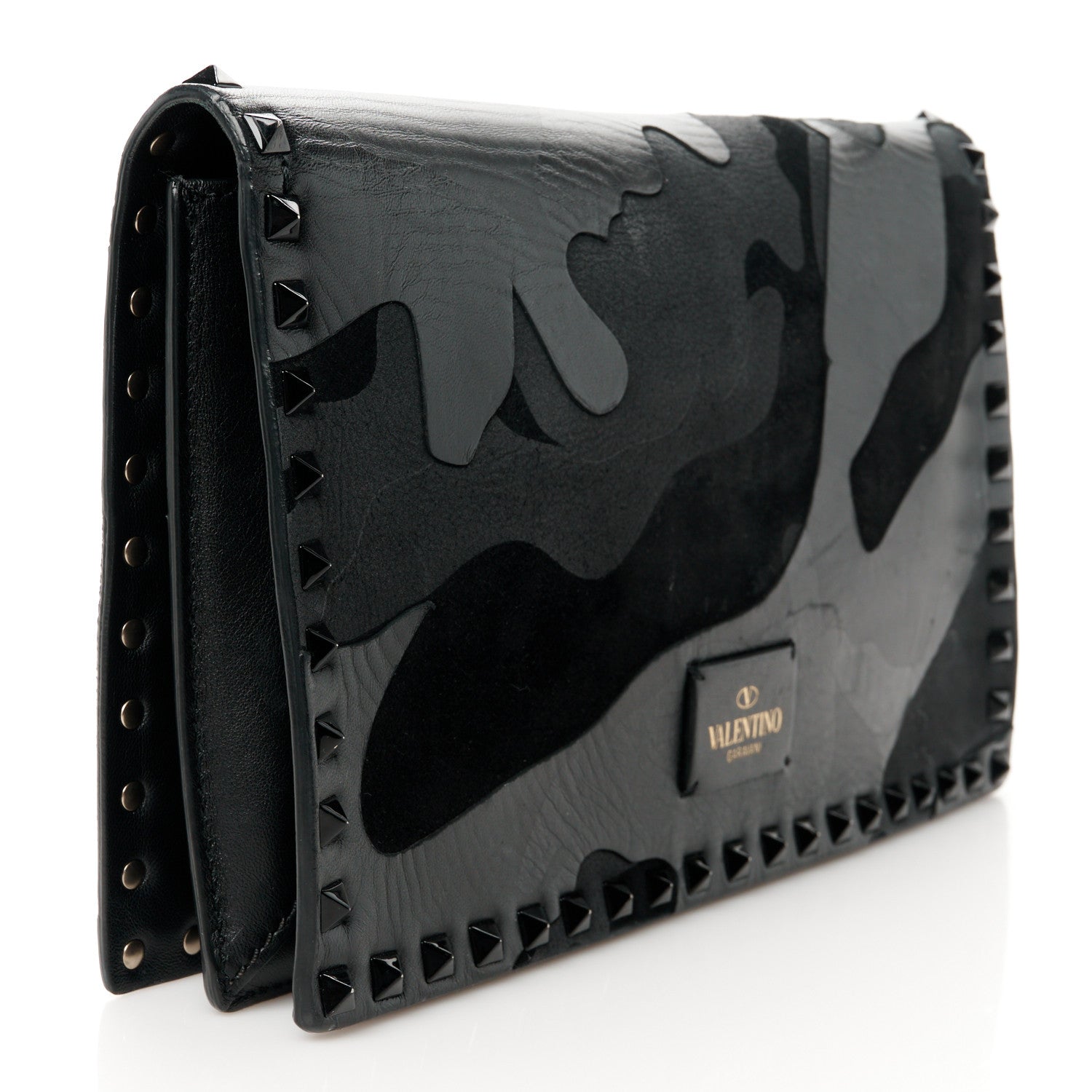 Valentino Garavani Nappa Canvas Camouflage Rockstud Wristlet Clutch Black 3 of 8