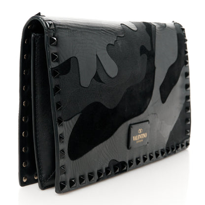 Valentino Garavani Nappa Canvas Camouflage Rockstud Wristlet Clutch Black 3 of 8