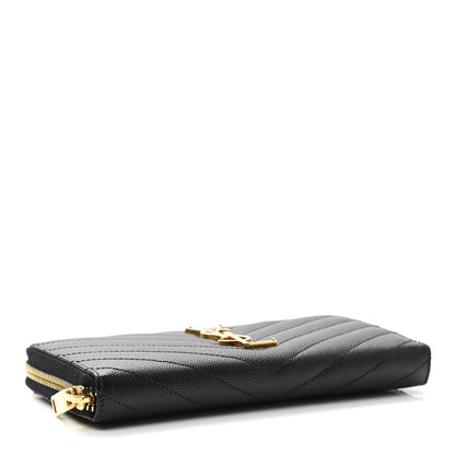 Saint Laurent Grain De Poudre Matelasse Chevron Monogram Zip Around Wallet Black 4 of 8