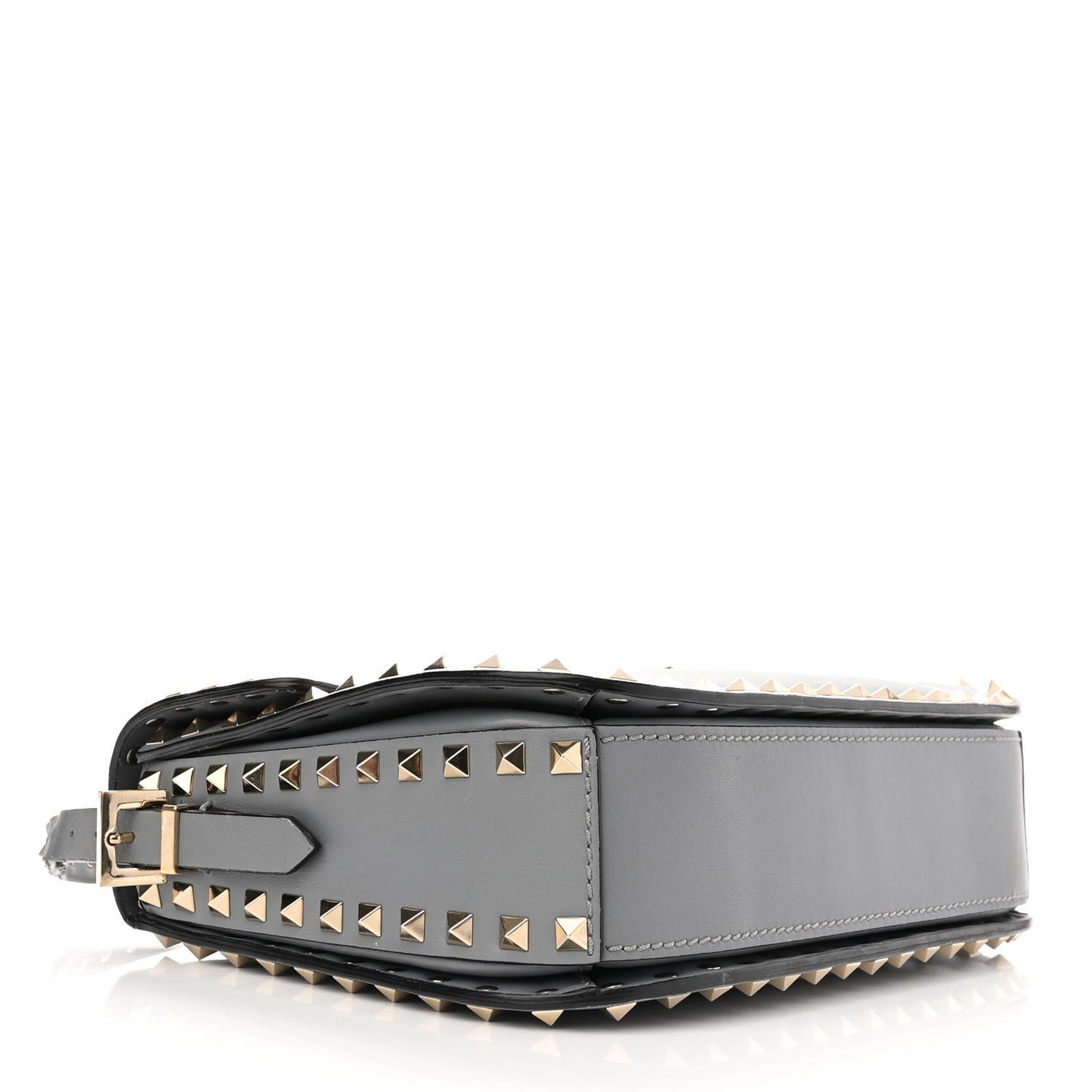 Vitello Medium Rockstud Flap Saddle Bag Light Stone