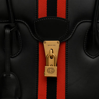 Gucci Plutone Calfskin Web Medium Turn Lock Top Handle Duffle Bag Black 8 of 13
