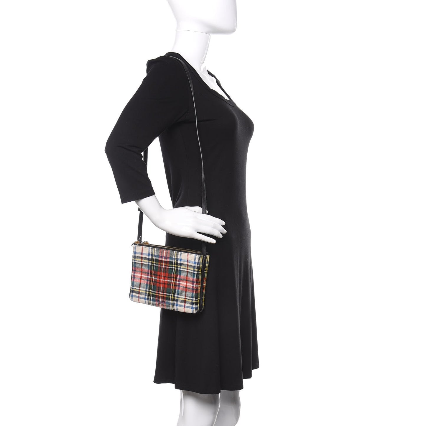 Tartan Felt Plaid Small Trio Crossbody Bag Red Blue