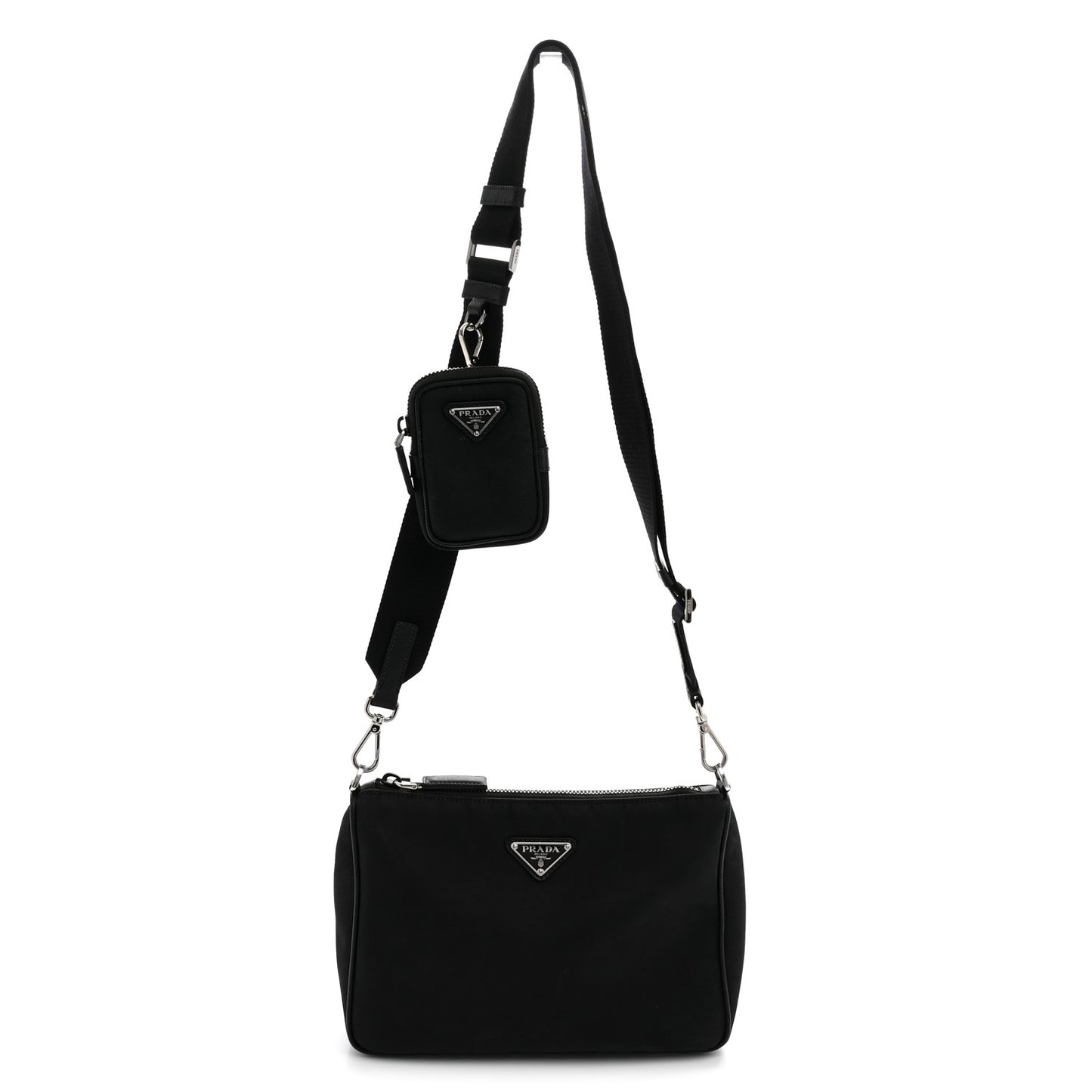 Re-Nylon Saffiano Pocket Zippered Shoulder Bag Black