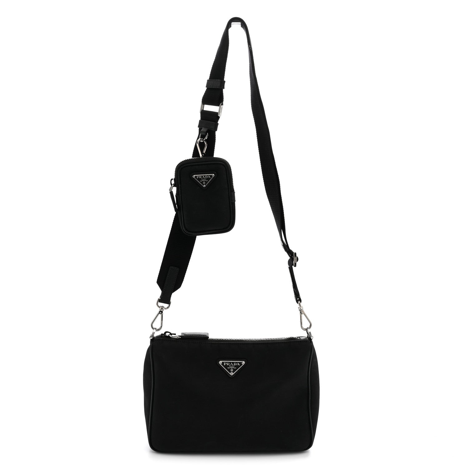 Prada Re-Nylon Saffiano Pocket Zippered Shoulder Bag Black 1 of 13