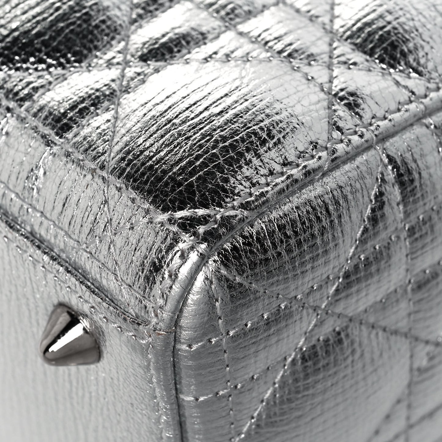 Metallic Grained Calfskin Cannage Small My ABCDior Lady Dior Silver