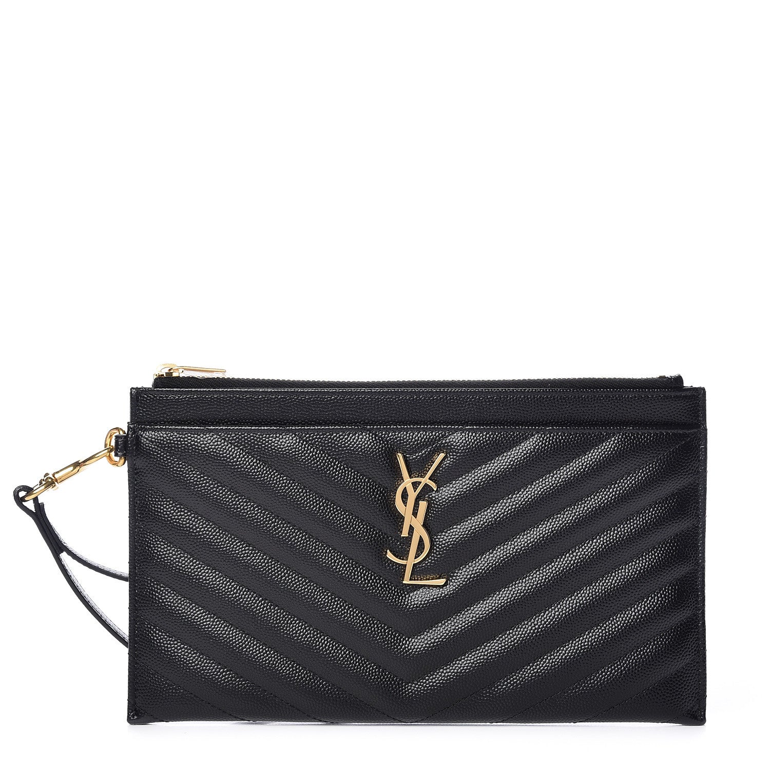 Saint Laurent Grain De Poudre Chevron Monogram Bill Pouch Black 1 of 9
