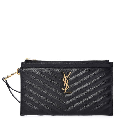 Saint Laurent Grain De Poudre Chevron Monogram Bill Pouch Black 1 of 9