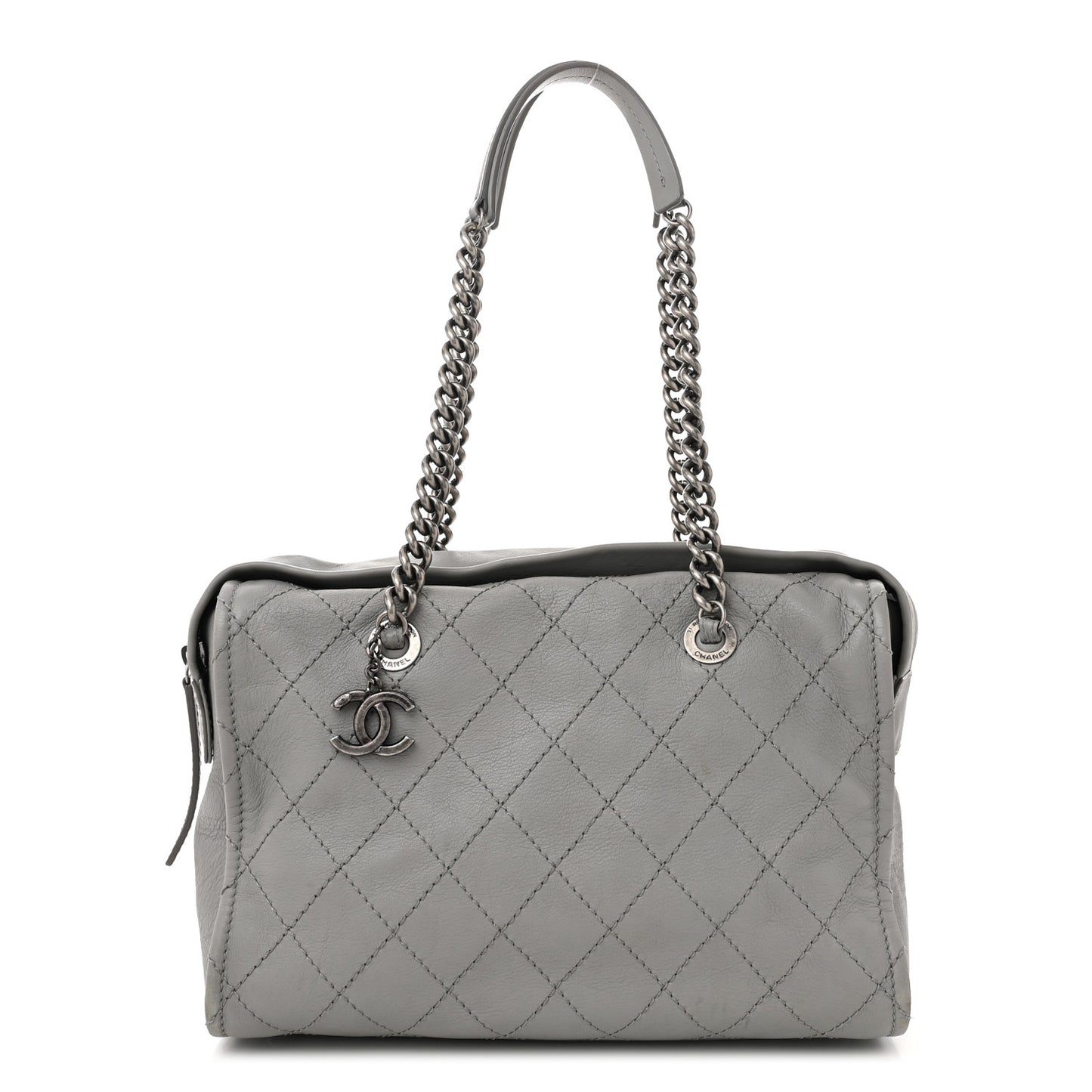Calfskin Stitched Bowling Bag Grey