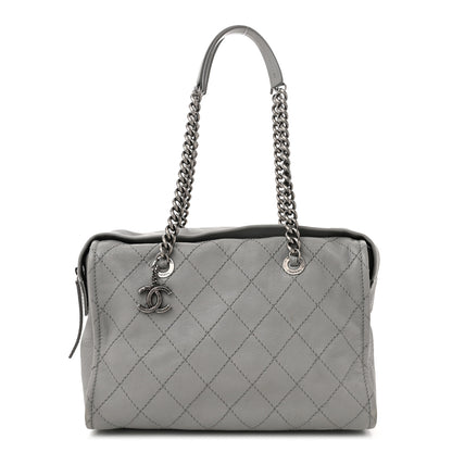 Chanel Calfskin Stitched Bowling Bag Grey 1 of 13