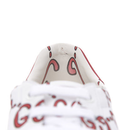 Gucci Calfskin GucciGhost Print Womens Ace Sneakers 39.5 White Hibiscus Red 9 of 10