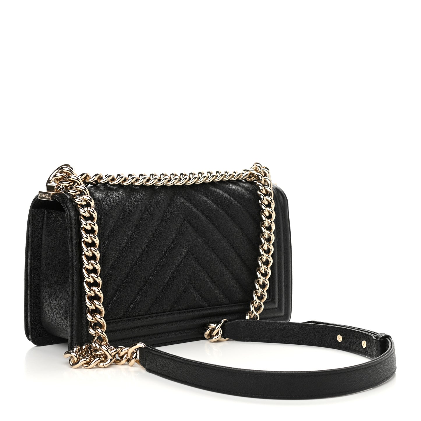 Caviar Chevron Quilted Medium Boy Flap Black