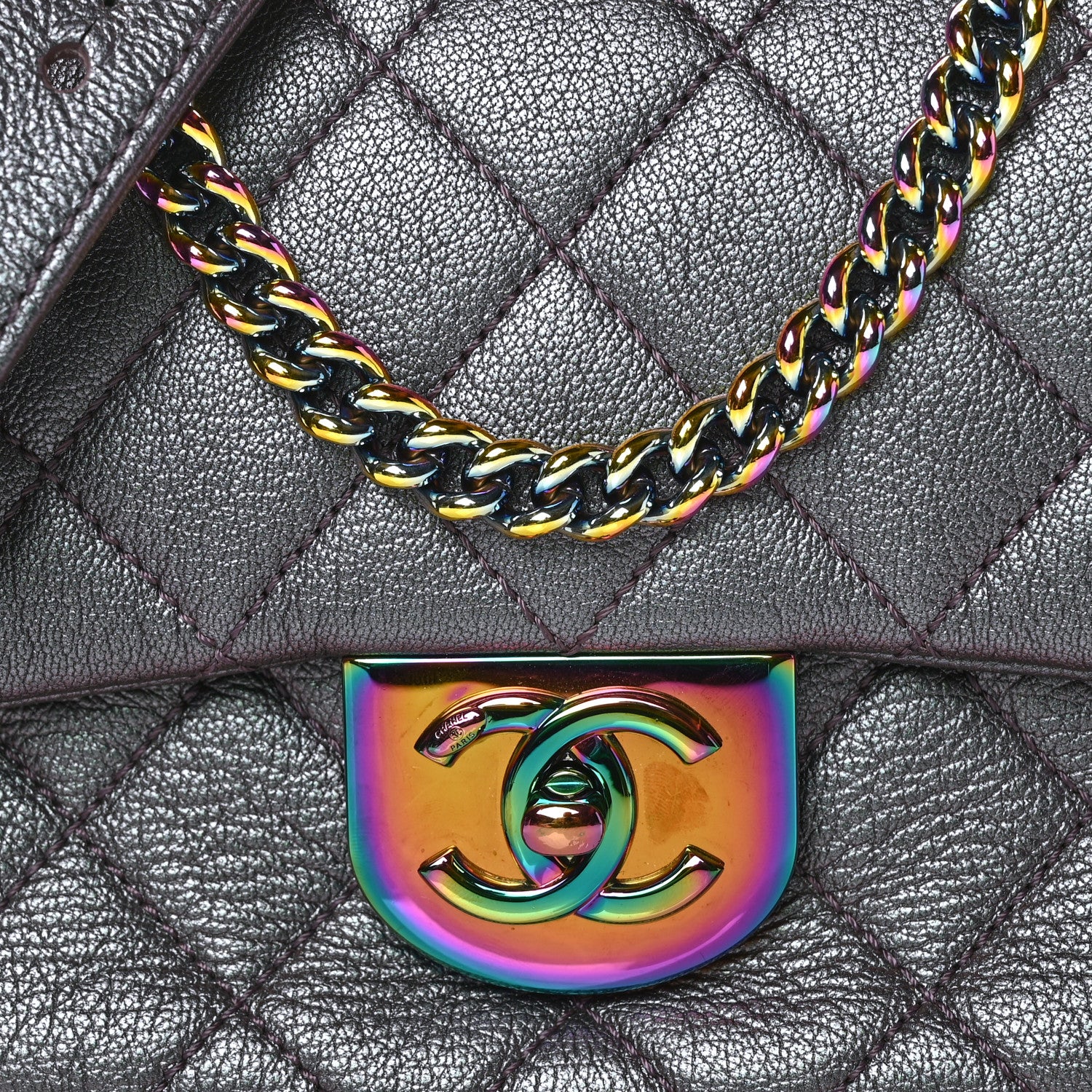 Chanel Iridescent Goatskin Quilted Small Double Carry Waist Chain Flap Purple 8 of 10