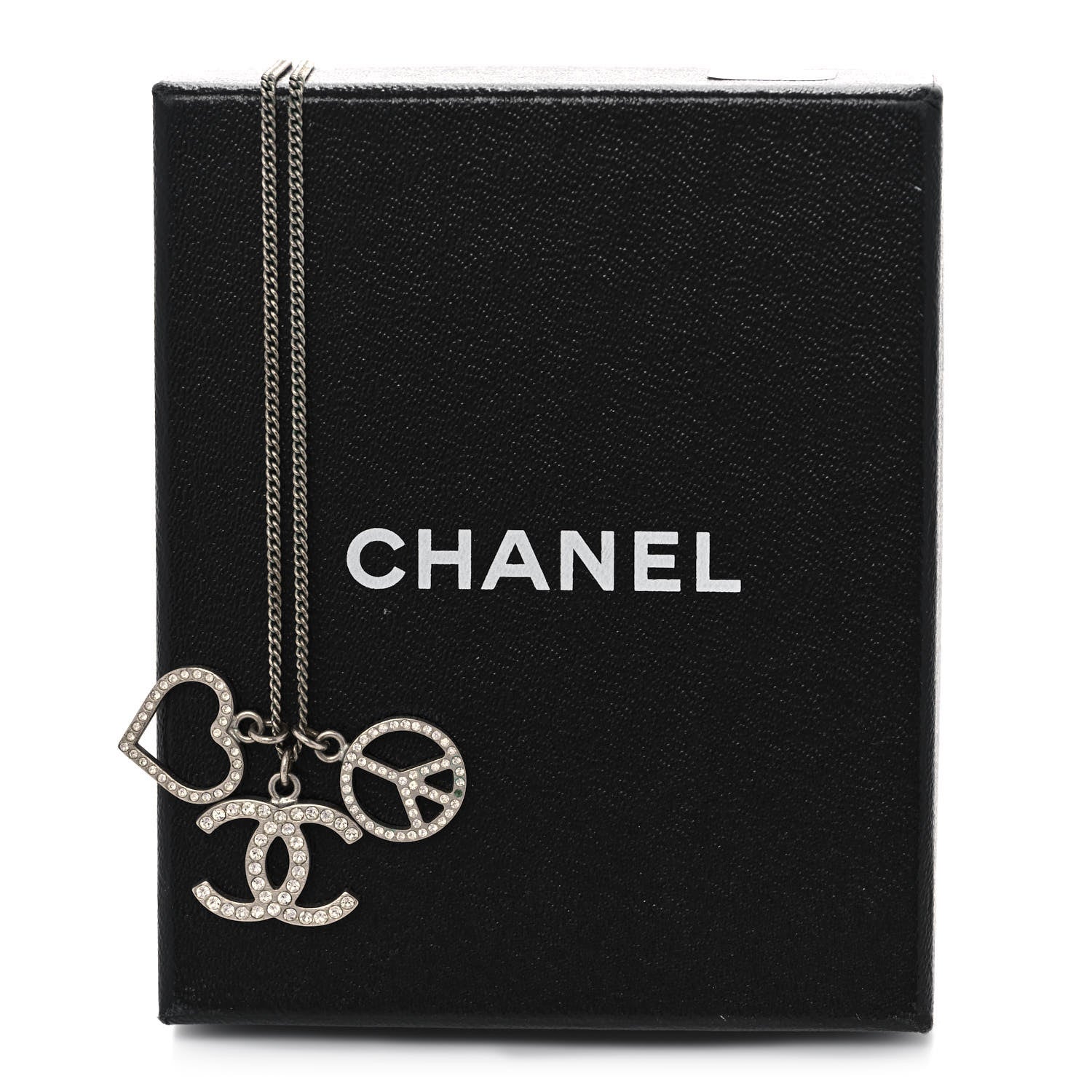 Chanel Crystal Heart Peace CC Charm Necklace 7 of 7