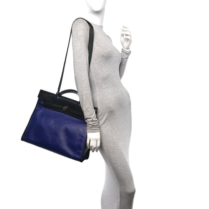Hermes Toile H Berline Vache Hunter Herbag Zip 39 MM Bleu Saphir Black 2 of 12
