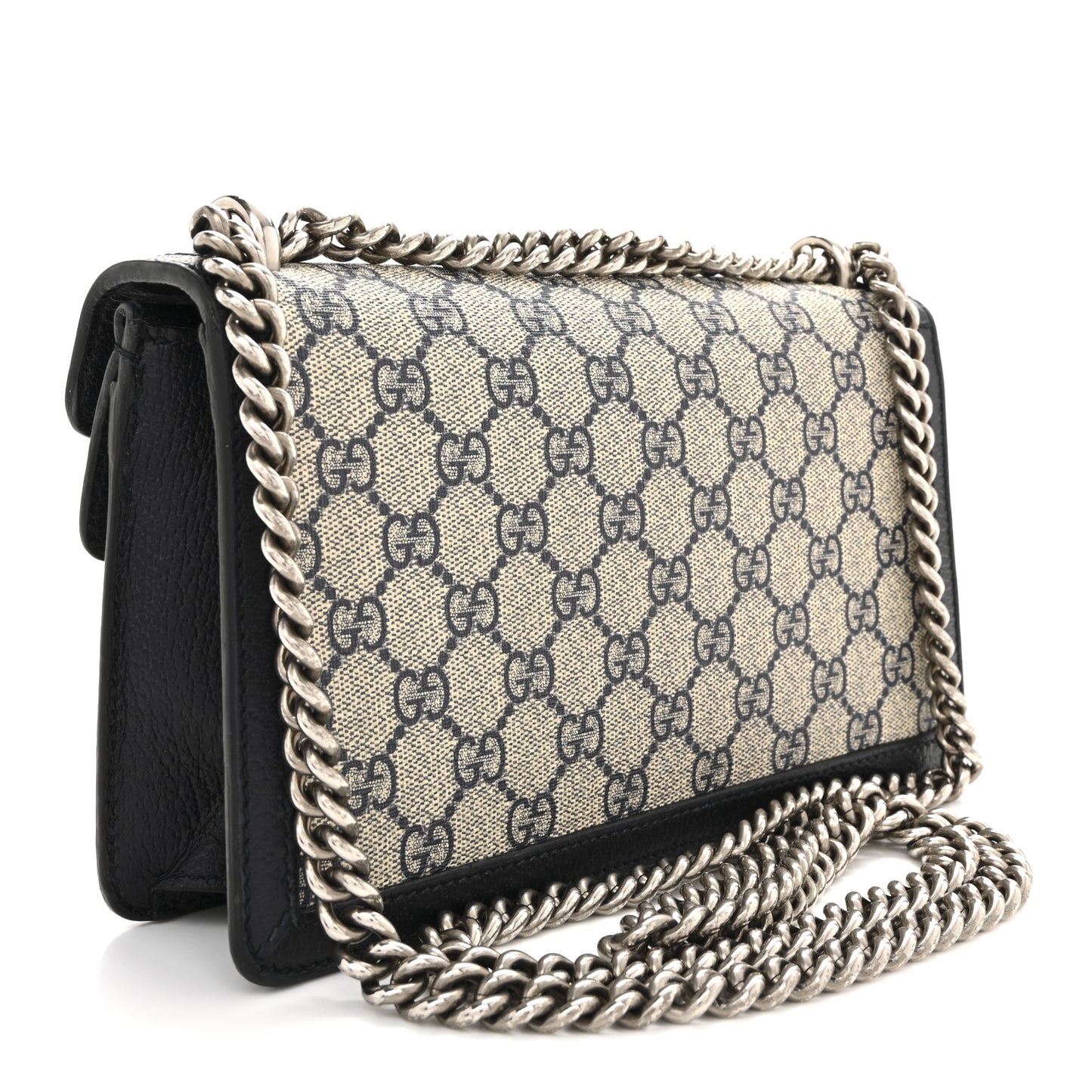 GG Supreme Monogram Textured Dollar Calfskin Small Rectangular Dionysus Shoulder Bag Beige Blue