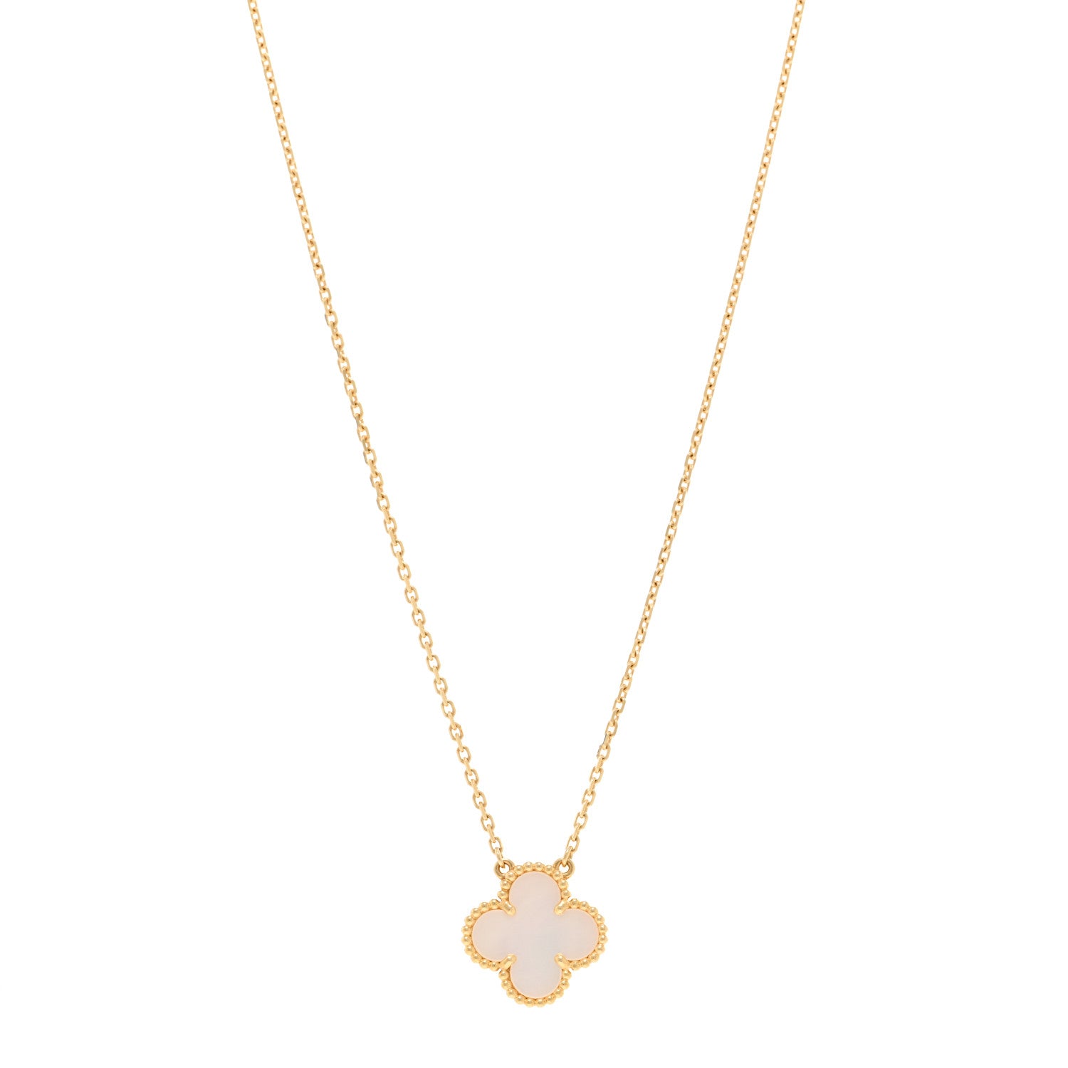 Van Cleef & Arpels 18K Yellow Gold Mother of Pearl Vintage Alhambra Pendant Necklace 1 of 4