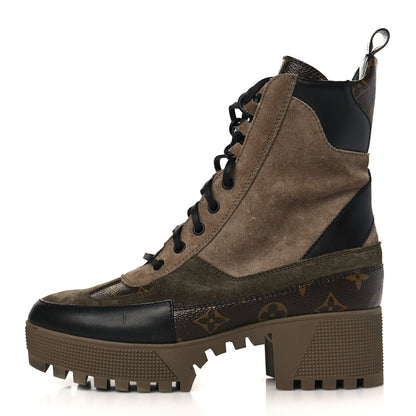 Louis Vuitton Suede Calfskin Monogram Laureate Platform Desert Boots 38 Taupe 1 of 8