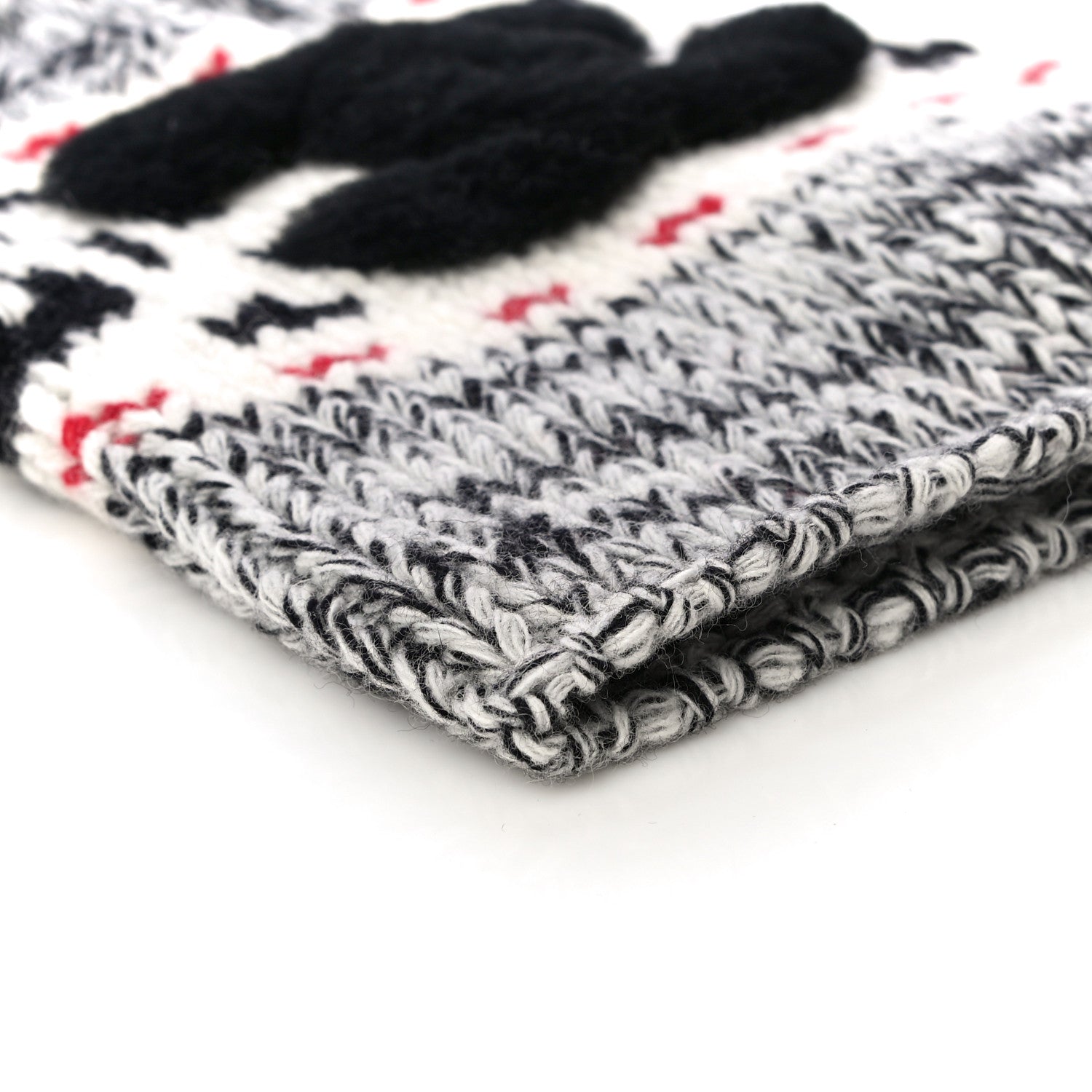 Chanel Wool Shearling CC Beanie Hat Ivory Black Red 6 of 7