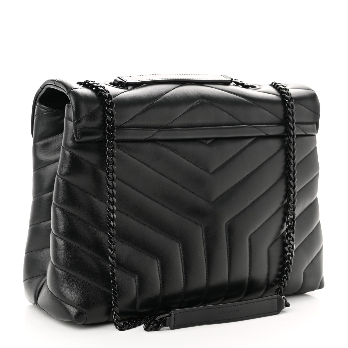 Calfskin Y Quilted Monogram Monochrome Medium Loulou Chain Satchel Black