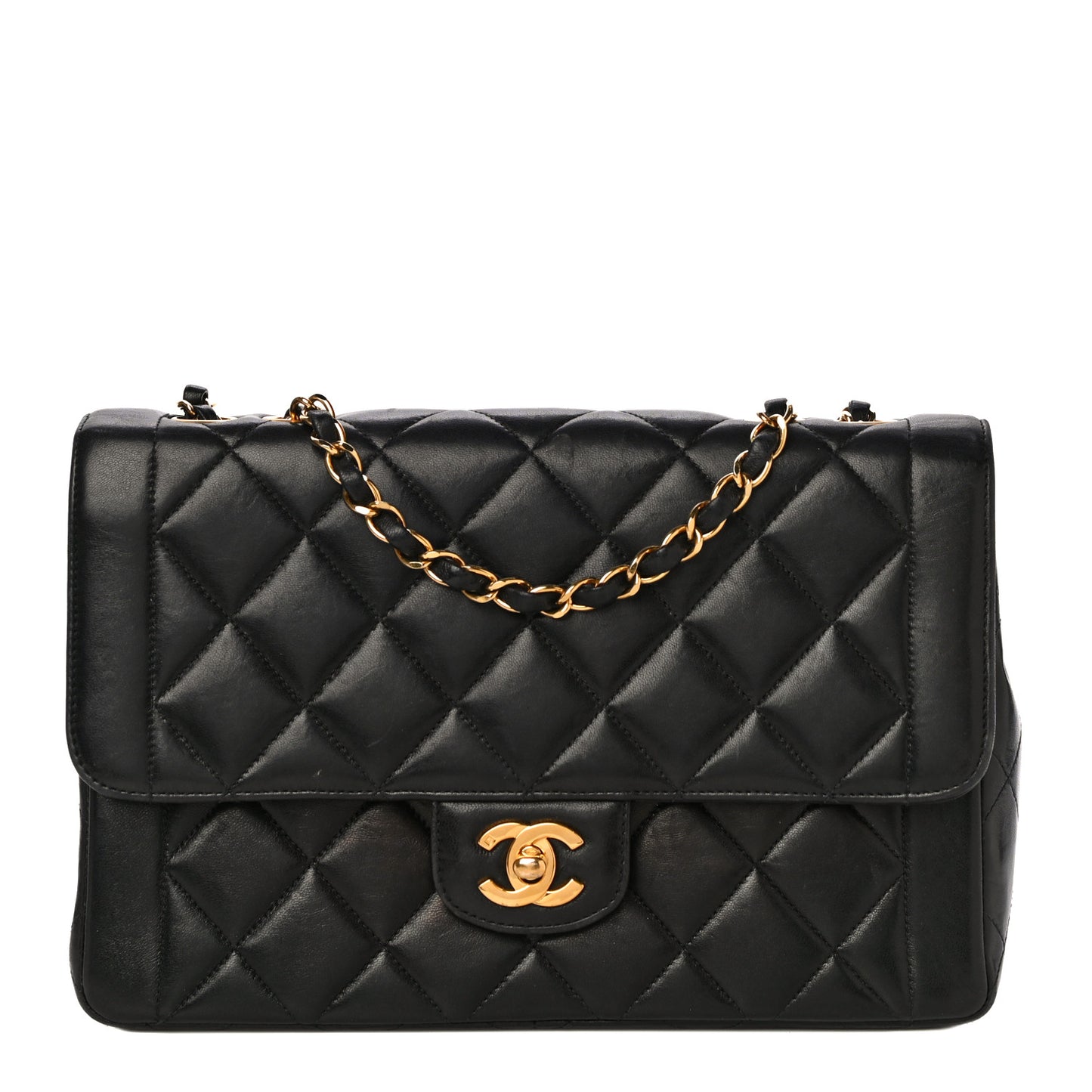 Lambskin Quilted Medium Single Flap Black