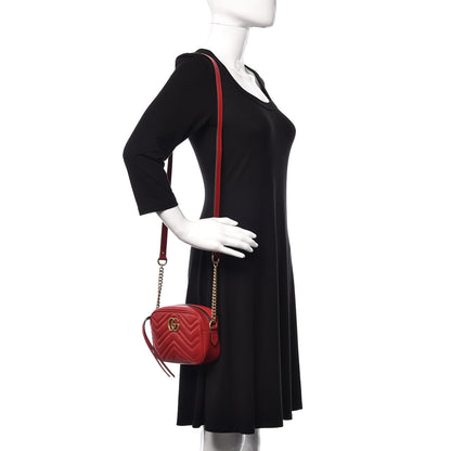 Gucci Calfskin Matelasse Mini GG Marmont Chain Shoulder Bag Hibiscus Red 2 of 8