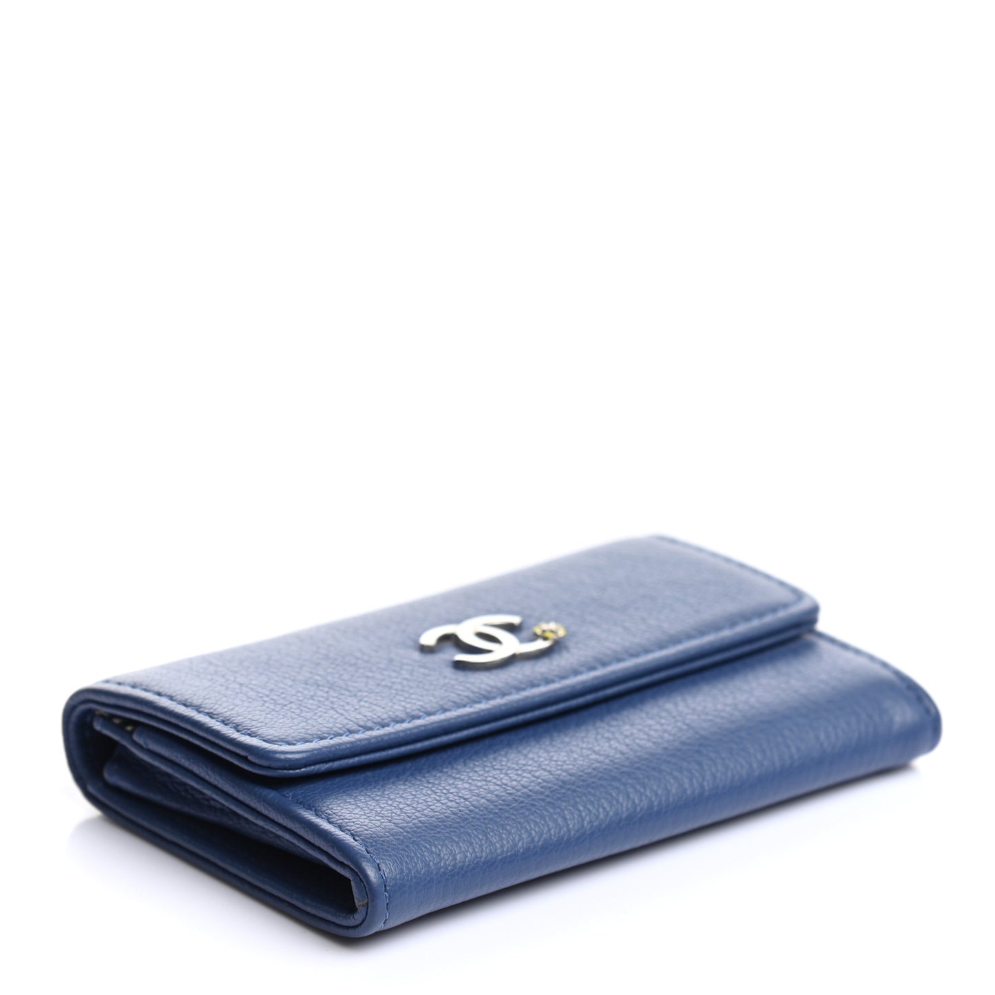 Goatskin Camellia CC Flap Card Holder Blue