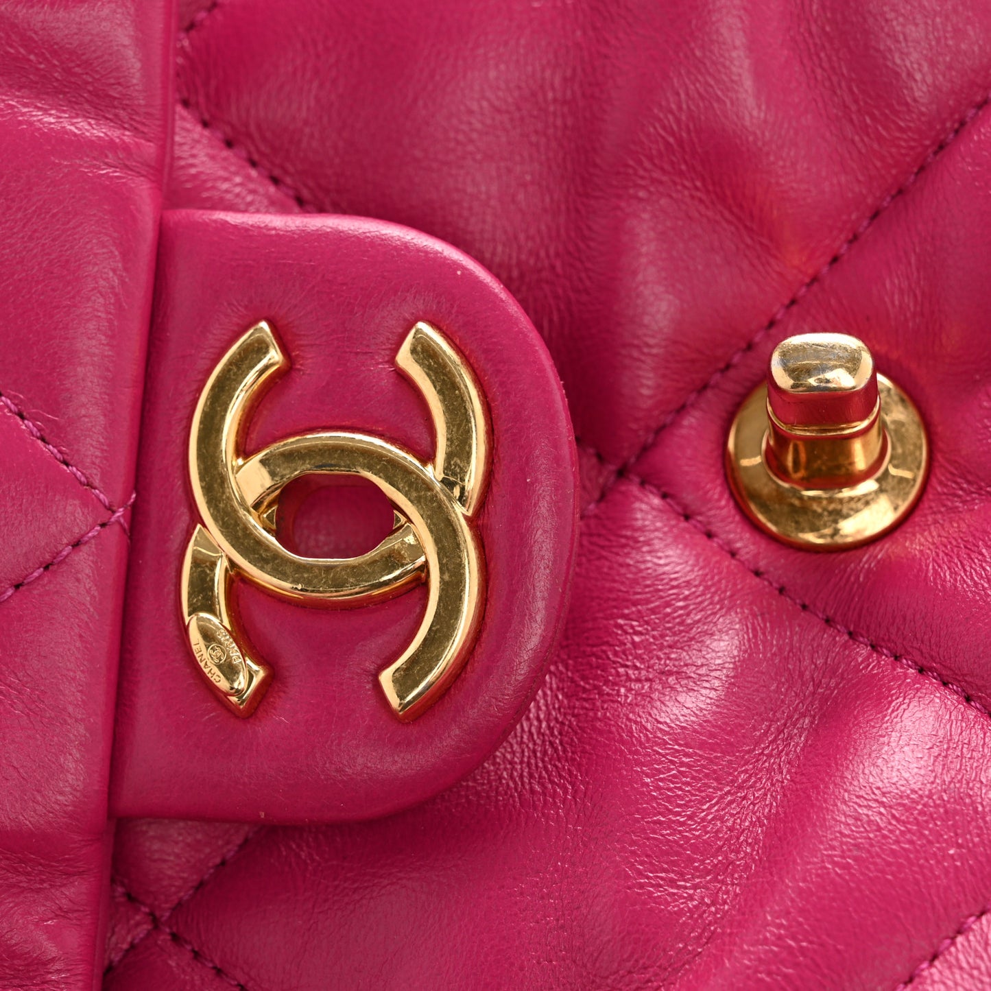 Lambskin Quilted Small Chain Top Handle Flap Fuchsia