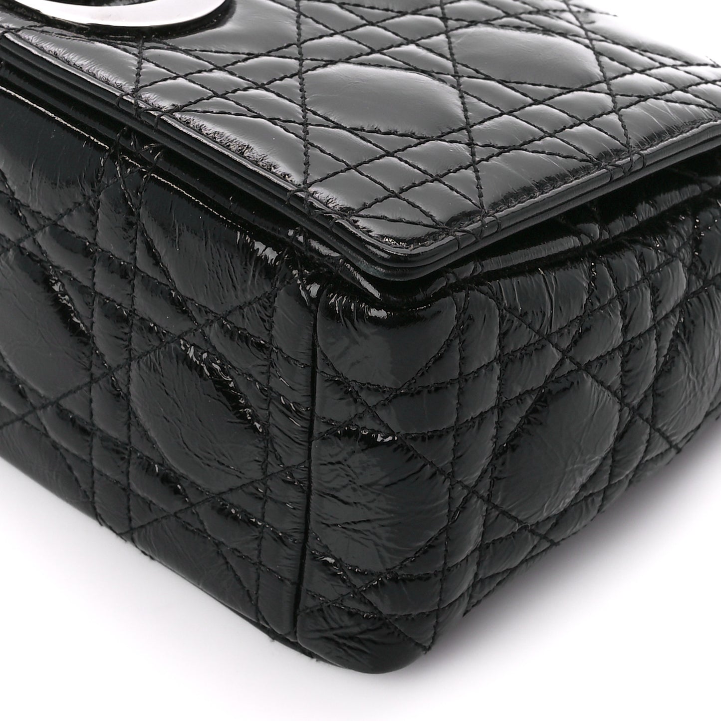 Crinkled Patent Lambskin Cannage Medium Caro Bag Black